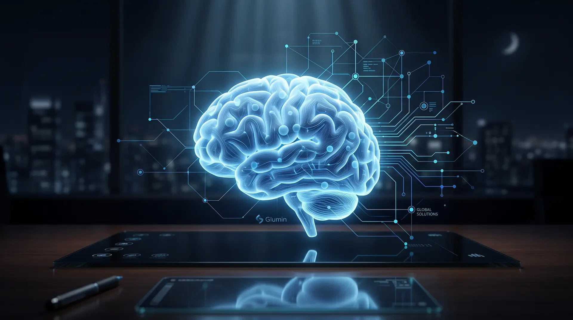 Neurociencia del Liderazgo — cerebro holográfico con circuitos digitales, Glumin Global Solutions
